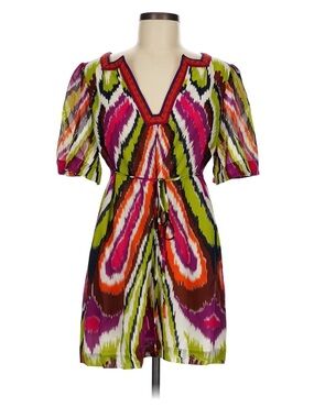 Trina Turk Multi-Color Ikat V-Neck Midi Dress